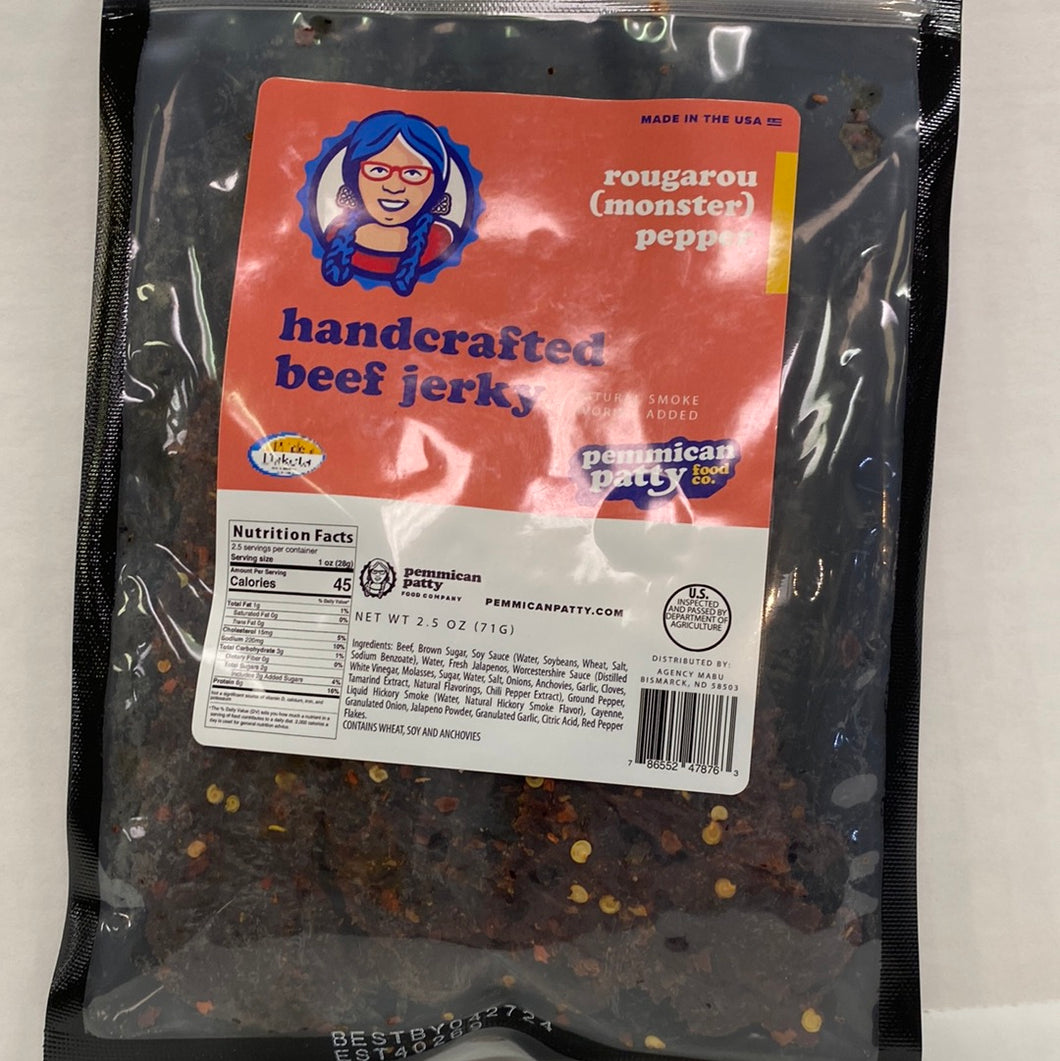 Pemmican patty Rogarou (Monster) Peppered hand crafted Beef Jerky 2.5oz